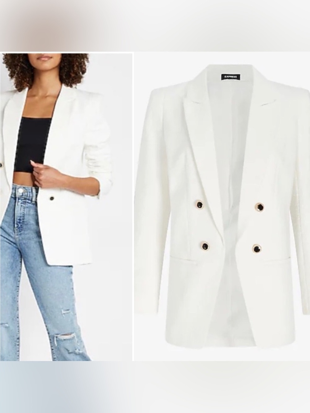 Express Double-Breasted White Textured Blazer